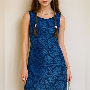 Vintage Y2K Amanda Smith Blue Floral Silk Dress Size 8 – Fairycore Midi